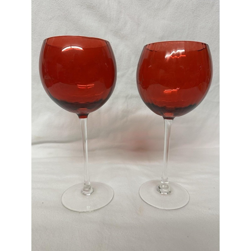 Lenox Holiday Optic Red Balloon Wine Glasses 8 7/8"h Pair/Set Of 2 Christmas